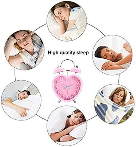 مونيك طلاب كبار السن 3 بوصة منبه مزدوج الجرس بصوت عالٍ ساعة منبه صامتة كوارتز تناظرية ليلاً تعمل بالبطارية للنوم الثقيل على شكل قلب وردي in Kuwait