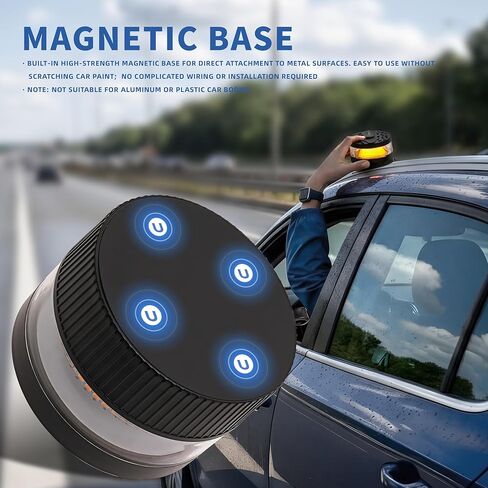 Battery Operated Amber Beacon Strobe Light w/Magnetic Base, Portable USB-C Rechargeable Mini Roof Top LED Warning Emergency Flashing Lights for Trucks, Vehicles, Car, Tractor 1-Pcs in Saudi Arabia