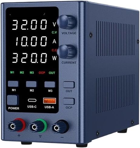 مصدر طاقة تيار مستمر قابل للتعديل 32 فولت 10 أمبير، تحويل التيار الكهربائي مع ذاكرة تخزين USB/شريط-C واجهة مزدوجة شحن سريع (WPS1203H 120V 3A) in Kuwait