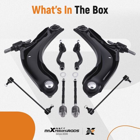مجموعة التعليق الأمامي 8 قطع من maxpeedingrods لسيارة Nissan Rogue 2008-2013، Rogue Select 2014-2015، 2 ذراع تحكم سفلي مع وصلة كروية، 2 وصلة طرفية لقضيب Sway، 4 قضبان ربط خارجية وداخلية in Kuwait