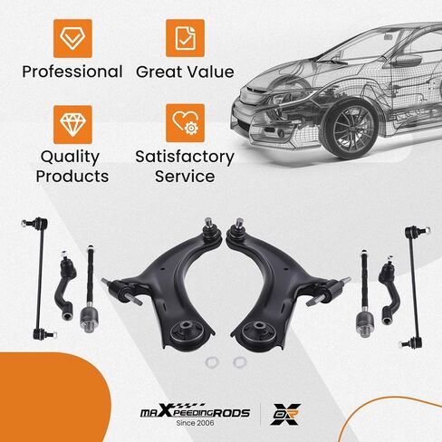 مجموعة التعليق الأمامي 8 قطع من maxpeedingrods لسيارة Nissan Rogue 2008-2013، Rogue Select 2014-2015، 2 ذراع تحكم سفلي مع وصلة كروية، 2 وصلة طرفية لقضيب Sway، 4 قضبان ربط خارجية وداخلية in Kuwait