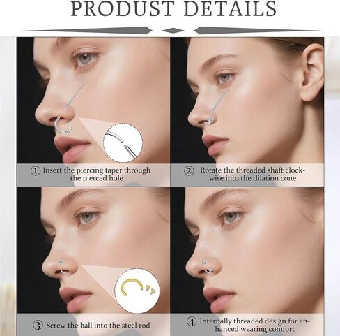 QWALIT 20g 8mm Gold Horseshoe Nose Ring for Women Surgical Steel Double Stud Gem Horse Shoe Nose Piercing Hoop Half U Shape Heart Tragus Daith Cartilage Earring Gold Helix Piercing Jewelry 20 gauge in Saudi Arabia