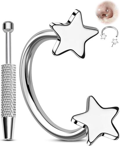 Melighting 20G Star Horseshoe Nose Rings Hoop, Threadless Nose Piercing with Piercing Taper Ball Grabber Tool 316L Stainless Steel, Heart Septum Lip Helix Rook Piercing Jewelry for Women 7/8 mm in Saudi Arabia