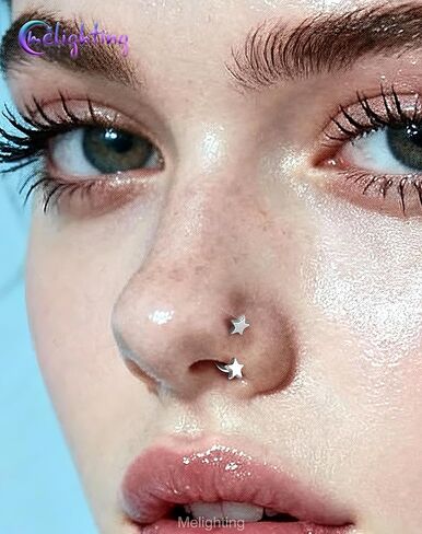 Melighting 20G Star Horseshoe Nose Rings Hoop, Threadless Nose Piercing with Piercing Taper Ball Grabber Tool 316L Stainless Steel, Heart Septum Lip Helix Rook Piercing Jewelry for Women 7/8 mm in Saudi Arabia