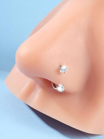 QWALIT 20g 8mm Horseshoe Nose Ring for Women Surgical Steel Double Stud Gem Horse Shoe Nose Piercing Hoop Half U Shape Heart Tragus Daith Cartilage Earring Silver Helix Piercing Jewelry 20 gauge in Saudi Arabia