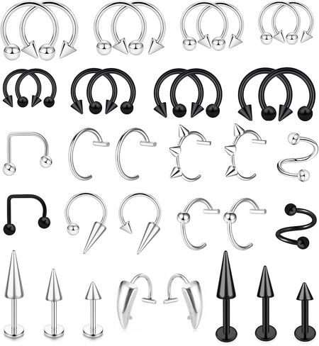 36Pcs 16G Stainless Steel Lip Rings for Women Men Snake Bite Piercing Labret Jewelry Monroe Barbell Spike Nose Stud in Saudi Arabia