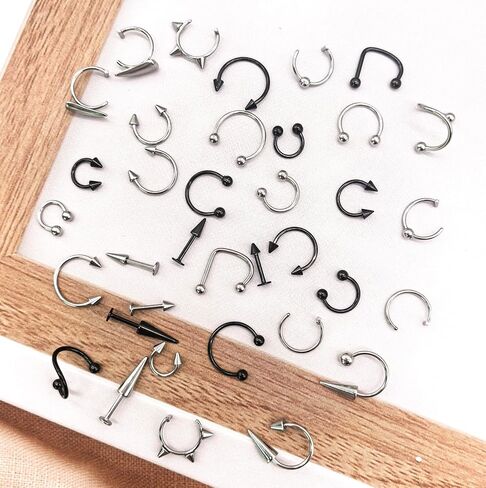36Pcs 16G Stainless Steel Lip Rings for Women Men Snake Bite Piercing Labret Jewelry Monroe Barbell Spike Nose Stud in Saudi Arabia