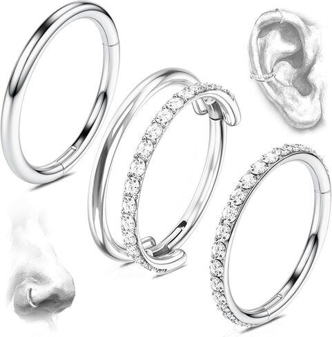 WYR 3 قطع من حلق الغضروف التيتانيوم، حلقة الأنف، محارة ثقب المجوهرات، حلق اللولب الزنمة للنساء، مداخن الأذن in Kuwait
