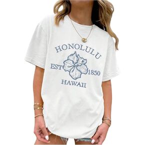 SweatyRocks Girl's Floral Letter Graphic Short Sleeve Tee Shirts Crew Neck Drop Shoulder Summer Tees in Saudi Arabia