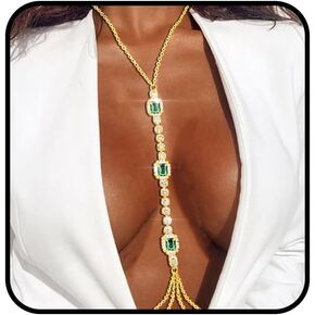 Bounzhi Sexy Rhinestone Body Chain Crossover Bra Crystal Body Jewelry Bikini Beach Body Necklace for Women in Kuwait