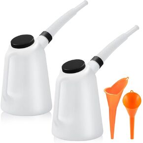 2 عبوة من 5 لتر من حاوية قياس زيت السيارة مع فوهة وغطاء بلاستيكي لمجموعة قمع السيارات لموزع محرك المحرك وسوائل السيارات in Kuwait