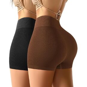 شورت تجريب بدون خياطة شورت يوجا عالي الخصر للبطن للنساء لممارسة رياضة الجري والجري مضلع in Kuwait