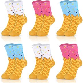 Booson 6 Pairs Ice Cream Socks Baseball Drip Socks Funny Sports Baseball Gift for 8-12 Youth Teen Boys Girls Athletic Crew Colorful Sock Team Player Birthday Party Favors in Kuwait