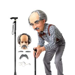 Halloween Old Man Costume Set with Grey Bald Cap, Wig, Glasses, Mustache and Eyebrows, Cosplay Accessories for Men in Saudi Arabia