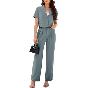 AGSEEM Womens Suits 2 Piece Set Business Short Sleeve Cropped Blazer and Wide Leg Pants Set Office Outfits Work Casual,S-2XL in Kuwait