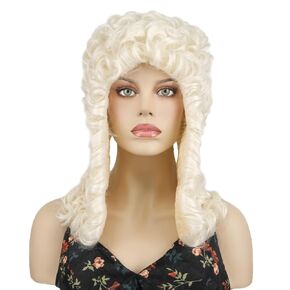 Aimole Curly Grey Judge Lawyer Wig Synthetic Long Wigs for Men Colonial Barristers Wig Halloween Cosplay Christmas Party Costume Hair (Brown) in Kuwait