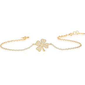 Diamond Treats Dainty Four-Leaf Bracelet in 925 Sterling Silver for Women, Silver, Yellow Gold, or Rose Gold 4-Leaf Clover Bracelet with Sparkling Cubic Zirconia Stones in Kuwait