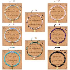 Giovanchi 8PCS Cross Bracelet for Women - Christian Bracelets Gifts for Women - Inspirational Religious Baptism Birthday Gifts for Women - 4MM Natural Stone Bracelets in Kuwait