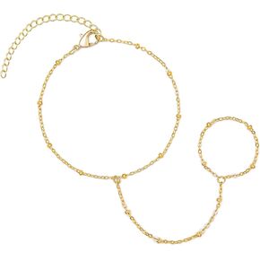 14K Gold Plated Hand Chain Bracelet with Ring, Dainty Cubic Zircon Finger Bracelet, Adjustable Cuff Body Jewelry Gifts for Women in Kuwait