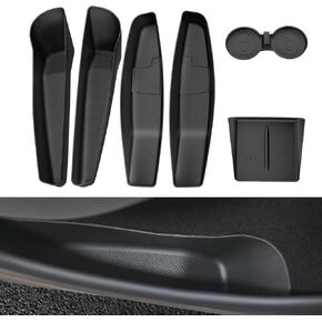 Farmogo 2026 Tesla Model Y Juniper صندوق تخزين جانبي للباب (مضاد للانزلاق TPE) صينية تنظيم الجيب الجانبي للباب، بطانة جيب بفتحة أمامية وخلفية مقاومة للماء لملحقات Tesla Model Y Juniper 2025-2026 الجديدة in Kuwait