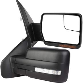 مرايا السحب مناسبة لـ 2004-2014 لسيارة Ford for F-150 Series Truck Pickup الجانب الأيسر والجانب الأيمن مجموعة مرايا السحب من المرايا التي يتم تعديلها بالطاقة وإشارة الانعطاف الساخنة وغطاء أسود in Kuwait