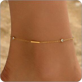 Gold Ankle for Women 18K Gold Plated Tennis Sapphire Paperclip Pearl Sequin Droplet Cross Beads Lip Link Chain Large Anklet Bracelets Simple Beach Summer Waterproof Foot Jewelry in Saudi Arabia