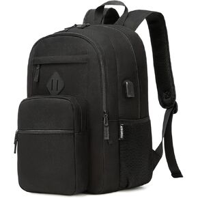 حقيبة ظهر سوداء، حقيبة ظهر مدرسية للأولاد والبنات، حقيبة كتب مدرسية ثانوية خفيفة الوزن، حقيبة ظهر للكمبيوتر المحمول للاستخدام اليومي مع منفذ شحن USB يناسب كمبيوتر محمول مقاس 15.6 بوصة in Kuwait