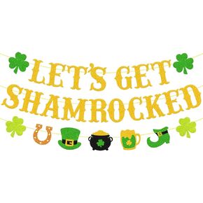 Let’s Get Shamrocked Banner - Pre-Strung St. Patrick’s Day Glitter Decoration, Shamrock Clover Irish Day Theme Garland for Party, Classroom, Office & Home Decor in Kuwait