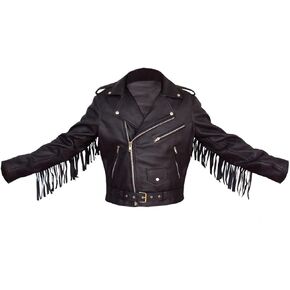 جاكيت رجالي من جلد الخراف الأصلي مزين بشراشيب باللون الأسود in Kuwait