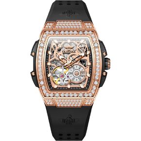 OUPINKE Automatic Womens Watches Luxury Diamonds Hollow Skeleton Square Ladies Watches Soft Silicone Strap Fashion Dress Rose Gold Female Watch Waterproof in Kuwait