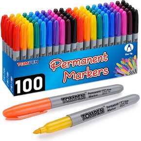 أقلام تحديد دائمة ذات رأس رفيع مكونة من 100 قطعة، 10 ألوان متنوعة، قلم تحديد دائم مقاوم للماء مع تجفيف سريع على بطاقة عيد الحب، خشب، بلاستيك، ورق، معدن، مرآة للفصول الدراسية المكتبية in Kuwait