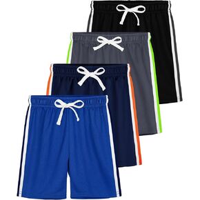 مجموعة من 4 شورتات شبكية للأولاد، شورتات رياضية للأطفال والشباب، سريعة الجفاف، كرة السلة، الجري، صالة الألعاب الرياضية مع شريط in Kuwait
