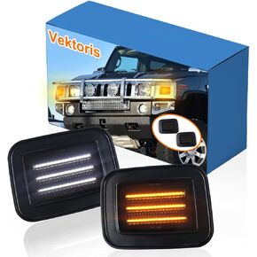 Front Corner Side Marker Lights for Hummer H2 2003-2009, H2 SUT 2005-2009, LED Headlight Side Marker Lamp with Amber Turn Signal,White Daytime Running Light DRL, Replaces# 15060530 15060529 in Kuwait