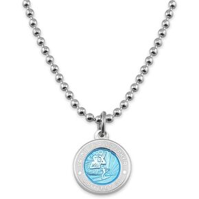 احصل على قلادة عودة سانت كريستوفر قلادة الأمواج | صغيرة ، "ميدالية مطلية بالفضة ، 18" سلسلة كرة ألومنيوم in Kuwait