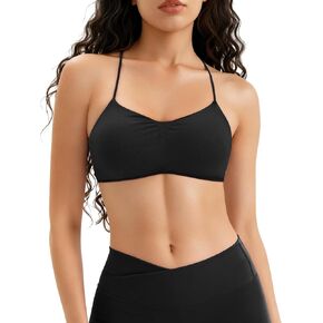 Cross Back Sports Bras for Women V-Shape Scoop Front Scrunch Workout Bra Medium Support Yoga Top with Removable Pads in Saudi Arabia