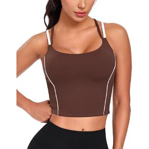 QUOJIZY حمالات صدر رياضية طويلة للنساء بأشرطة سباغيتي بدون أكمام مع حمالة صدر مدمجة حمالة صدر رياضية لليوجا in Kuwait