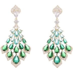 Solid Gold over S925 Sterling Silver Crystal Chandelier Moissanite Earrings, Unique Petal Design Teardrop Shape, Stunning Gift for Women's Parties in Saudi Arabia