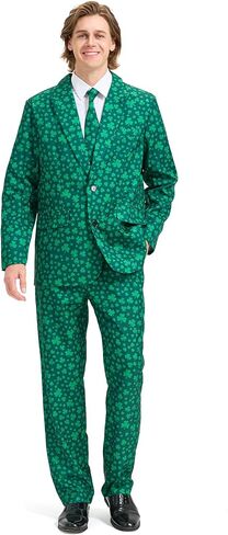Men's St Patricks Day Suit 3 PCS Shamrock Print Suit with Blazer Pants Tie Irish St. Paddys Holiday Party Green in Kuwait
