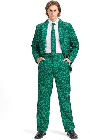 Men's St Patricks Day Suit 3 PCS Shamrock Print Suit with Blazer Pants Tie Irish St. Paddys Holiday Party Green in Kuwait
