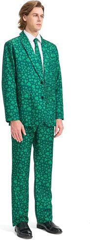 Men's St Patricks Day Suit 3 PCS Shamrock Print Suit with Blazer Pants Tie Irish St. Paddys Holiday Party Green in Kuwait