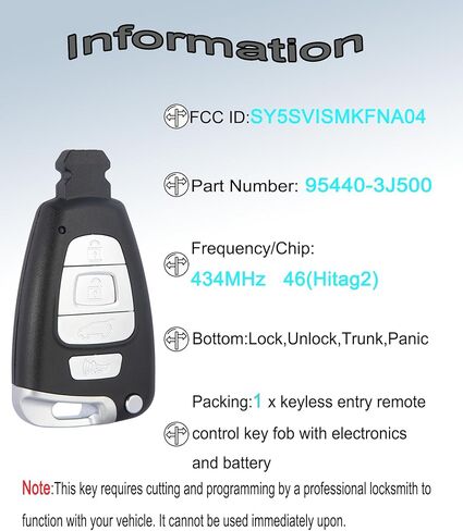 Smart Key Fob for Hyundai Veracruz 2007-2012, YIKEBALOG Keyless Entry Proximity Remote Control Key Fob Compatible with Hyundai Veracruz 2007-2012 SY5SVISMKFNA04 95440-3J500 434MHz in Saudi Arabia