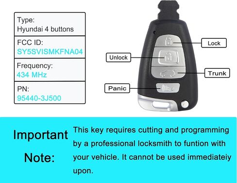 Smart Key Fob for Hyundai Veracruz 2007-2012, YIKEBALOG Keyless Entry Proximity Remote Control Key Fob Compatible with Hyundai Veracruz 2007-2012 SY5SVISMKFNA04 95440-3J500 434MHz in Saudi Arabia