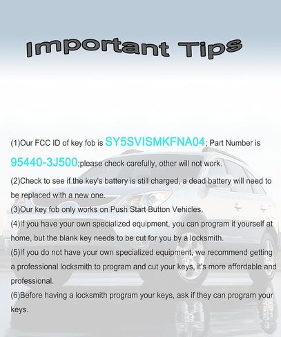 Smart Key Fob for Hyundai Veracruz 2007-2012, YIKEBALOG Keyless Entry Proximity Remote Control Key Fob Compatible with Hyundai Veracruz 2007-2012 SY5SVISMKFNA04 95440-3J500 434MHz in Saudi Arabia