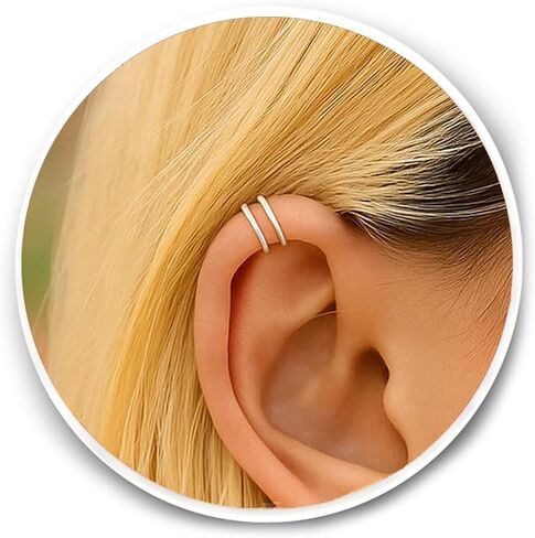 Silver Helix Cartilage Ear Cuff – 20 Gauge Fake Double Hoop Spiral Earring – 925 Sterling Silver Clip-On Cuff, No Piercing Needed in Saudi Arabia