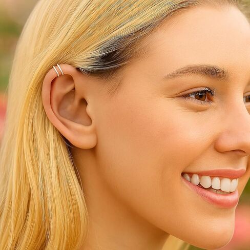 Silver Helix Cartilage Ear Cuff – 20 Gauge Fake Double Hoop Spiral Earring – 925 Sterling Silver Clip-On Cuff, No Piercing Needed in Saudi Arabia
