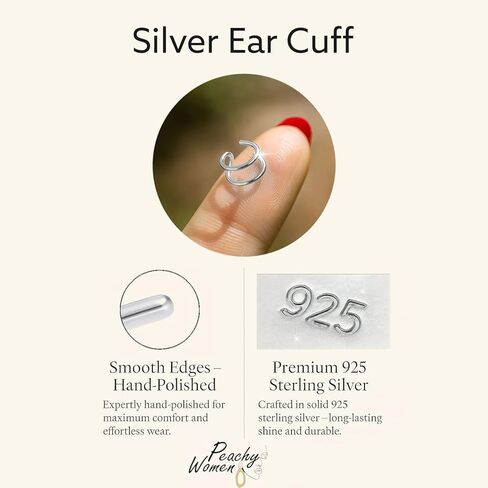 Silver Helix Cartilage Ear Cuff – 20 Gauge Fake Double Hoop Spiral Earring – 925 Sterling Silver Clip-On Cuff, No Piercing Needed in Saudi Arabia
