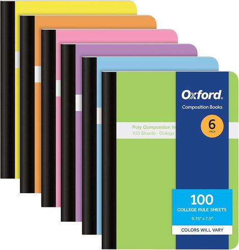 Oxford Poly Composition Notebooks 6 Pack, Wide Ruled Paper, 9-3/4 x 7-1/2 Inches, 100 Sheets, Assorted Pastel Covers (64956) in Saudi Arabia