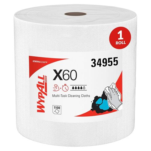 قماش تنظيف متعدد المهام من WypAll GeneralClean X60 (34790)، صندوق منبثق، مناشف قوية وماصة، أبيض (118 ورقة/صندوق، 10 صناديق/علبة، 1,180 ورقة/علبة) in Saudi Arabia