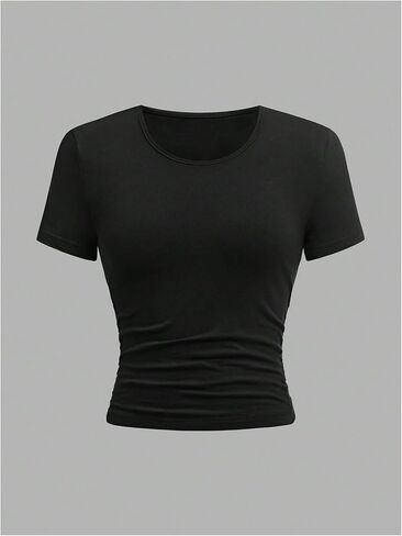 SOLY HUX Girl's 3 Pack T Shirt Short Sleeve Crew Neck Ruched Fitted Tee Solid Summer Tops in Saudi Arabia