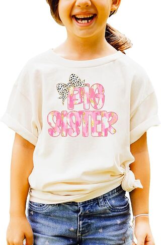 قميص Olive Loves Apple Big Sister Bow للأطفال الصغار والفتيات الشباب، تي شيرت برسومات أخت جديدة عصرية in Kuwait